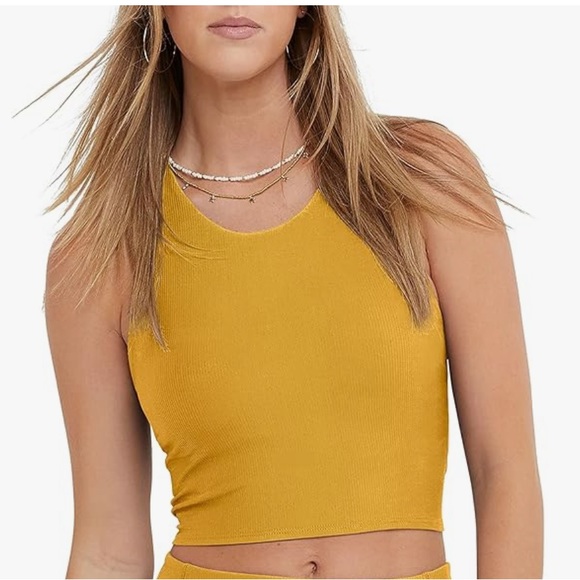 Champion Ribbed Workout Crop Top - Yellow - Medium - Picture 1 of 4